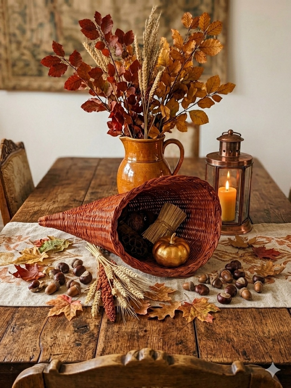 Vintage Wicker Harvest Cornucopia Basket